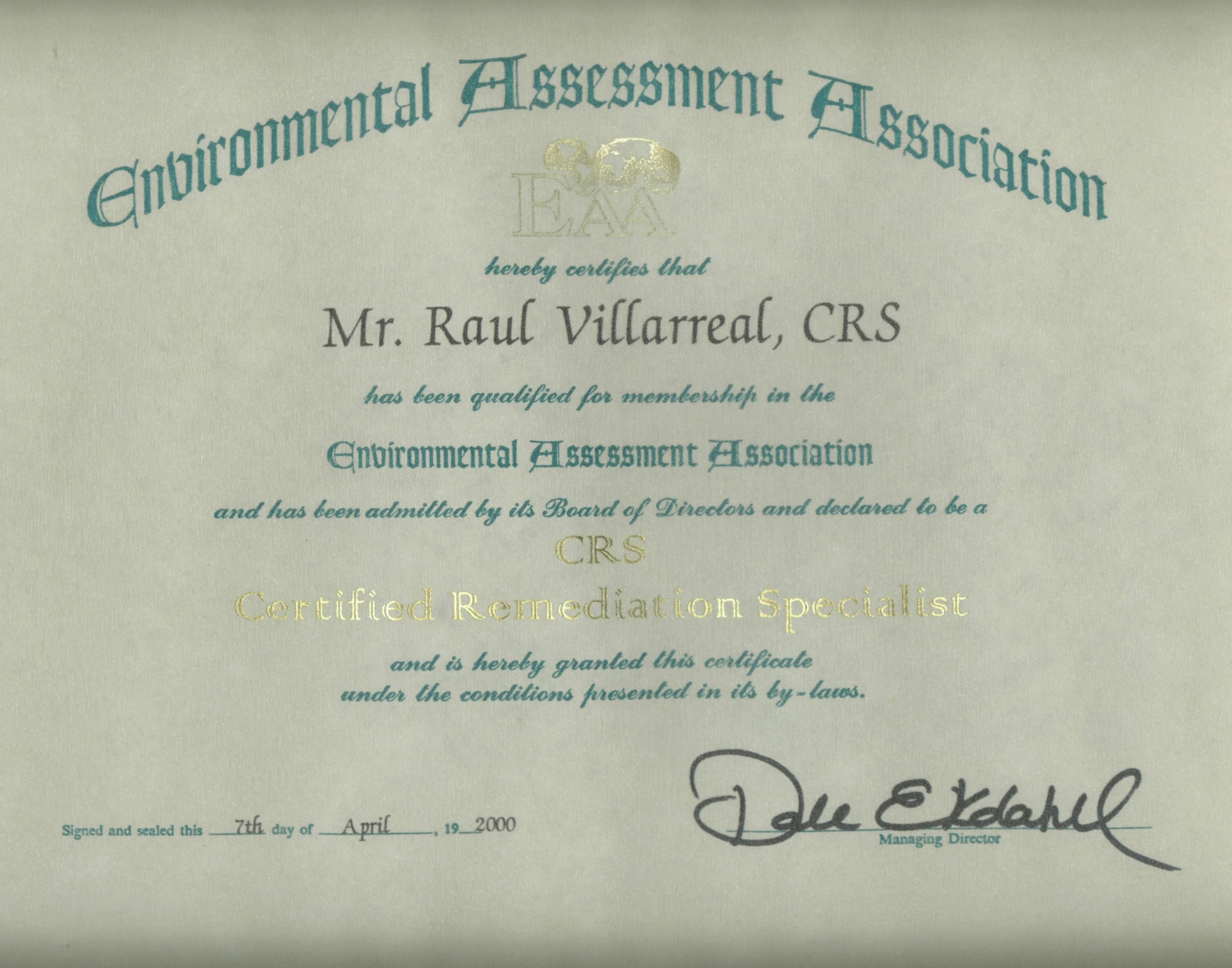 CRS Certificate